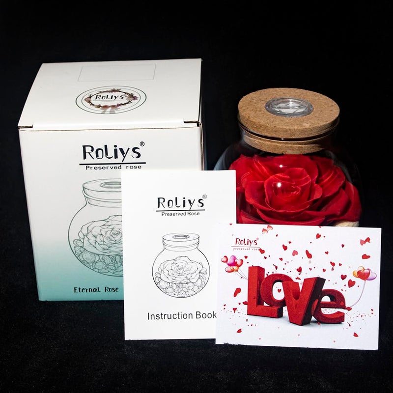 roliys Preserved Real Roses with Colorful Mood Light Wishing Bottle, Eternal Roseï¼ŒNever Withered Flowers, Table Decor,Christmas Anniversary Valentine's, Red 4.3inch, 1pcs - Image 3